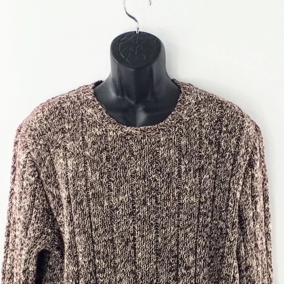Polo Ralph Lauren Mens Rib Knit Sweater Brown Heather Crewneck Fisherman Sz L - Picture 6 of 10